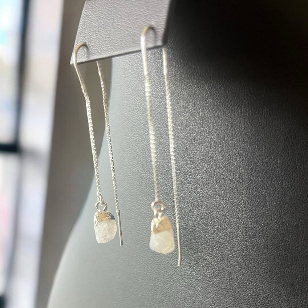 Raw Moonstone Threader Earrings - Picture 3 of 4